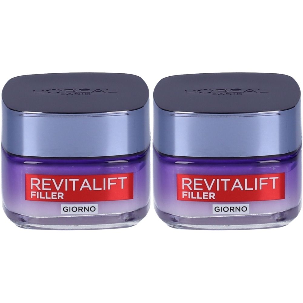 L'Oréal Paris Crema Viso Giorno Revitalift Filler, Azione Antirughe Rivolumizzante con Acido Ialuronico Concentrato, 50 ml Set da 2