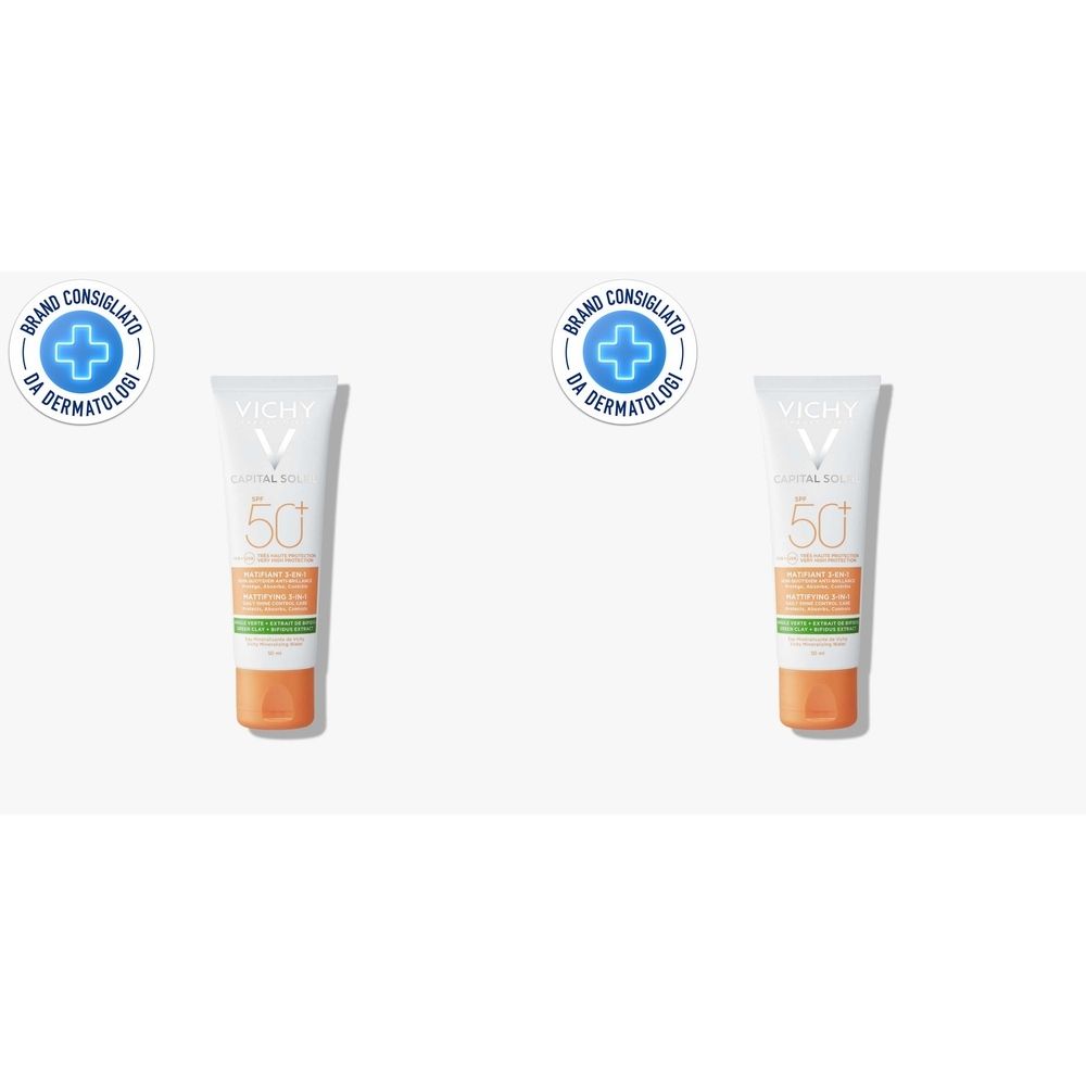 Vichy Trattamento opacizzante 3 in 1 effetto MAT - Viso - Protezione Molto Alta SPF 50+ 50 ml Set da 2