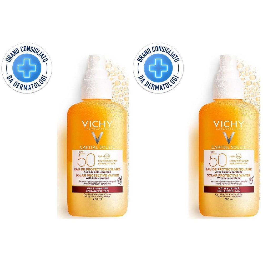 Vichy Capital Soleil Acqua Solare Protettiva Abbronzatura Intensa SPF 50 200 ml Set da 2