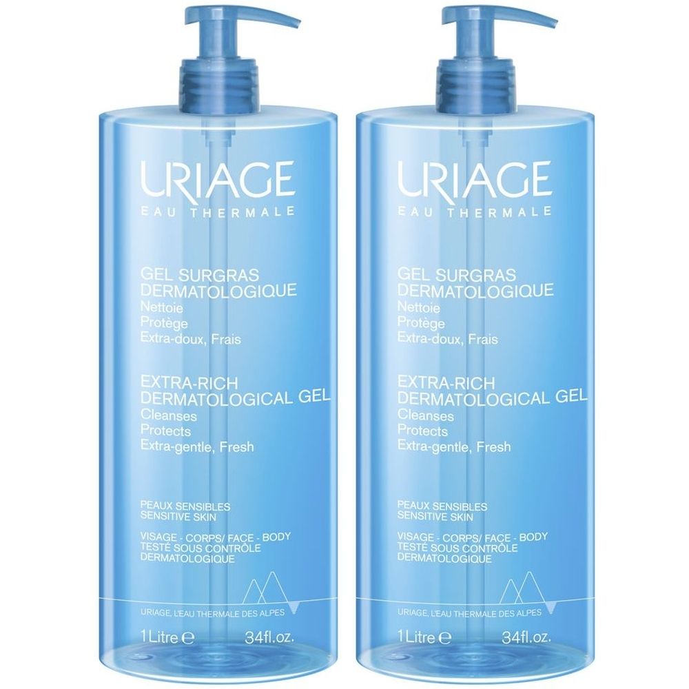 URIAGE Gel detergente dermatologico extra-ricco 1lt Set da 2