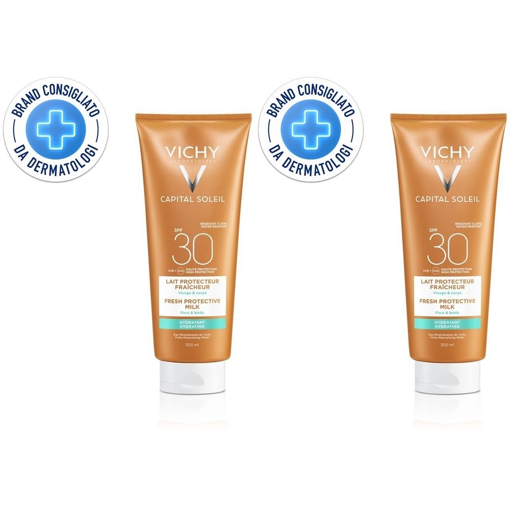 Vichy Capital Soleil Latte idratante fresco viso e corpo SPF 30 300 ml Set da 2