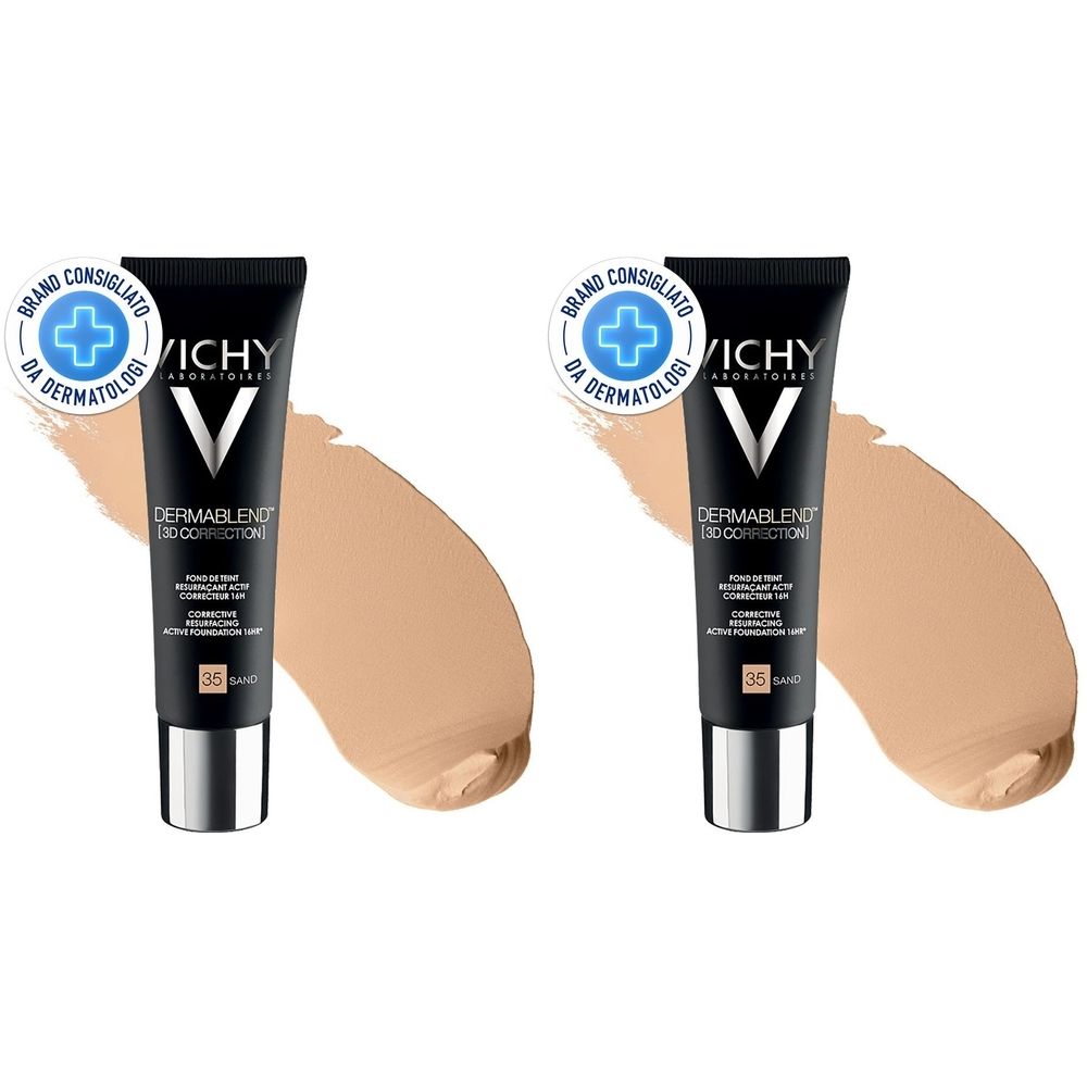 Vichy Dermablend 3D Fondotinta coprente per pelle grassa con imperfezioni tonalità 35 30 ml Set da 2