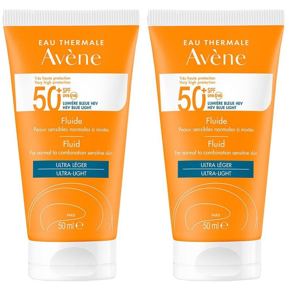 Eau Thermale Avène Fluido SPF50+ 50ml - Protezione solare molto alta, viso Set da 2