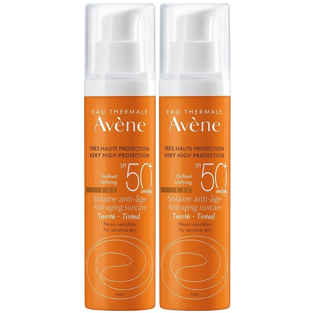 Eau Thermale Avène Trattamento Solare Anti-Età Colorato SPF 50+ 50ml -  Protezione solare molto alta, viso Set da 2