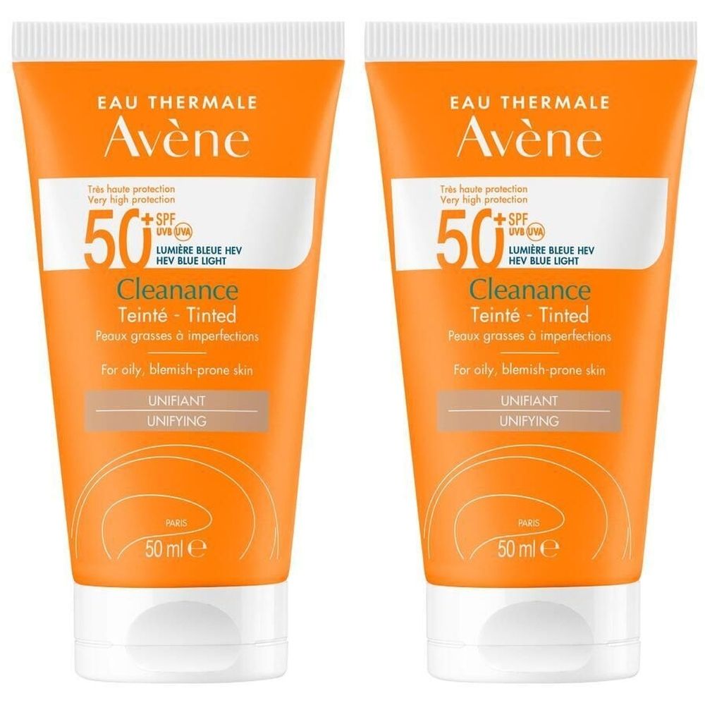 Eau Thermale Avène Cleanance Crema Solare Colorata SPF50+ 50ml - Protezione solare per pelle grassa a tendenza acneica, anti-imperfezioni Set da 2