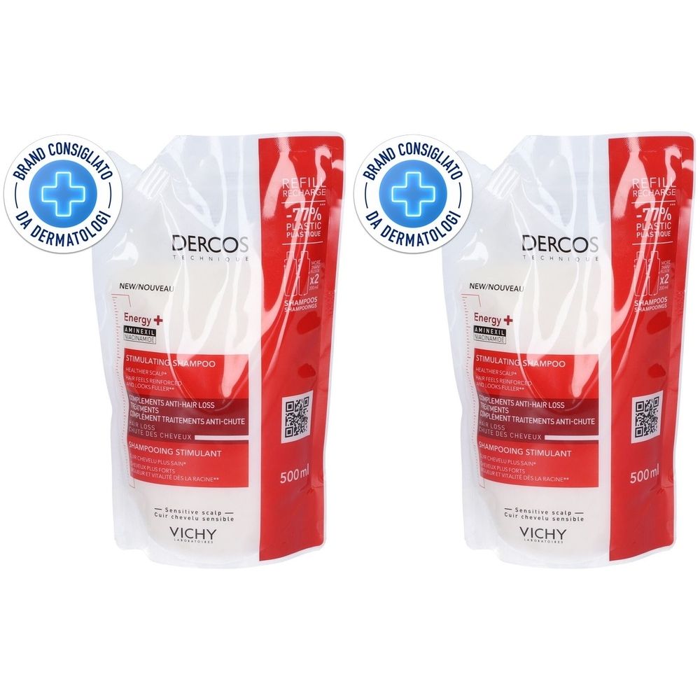 Vichy Dercos Shampoo Energizzante Eco-Ricarica 500 ml Set da 2