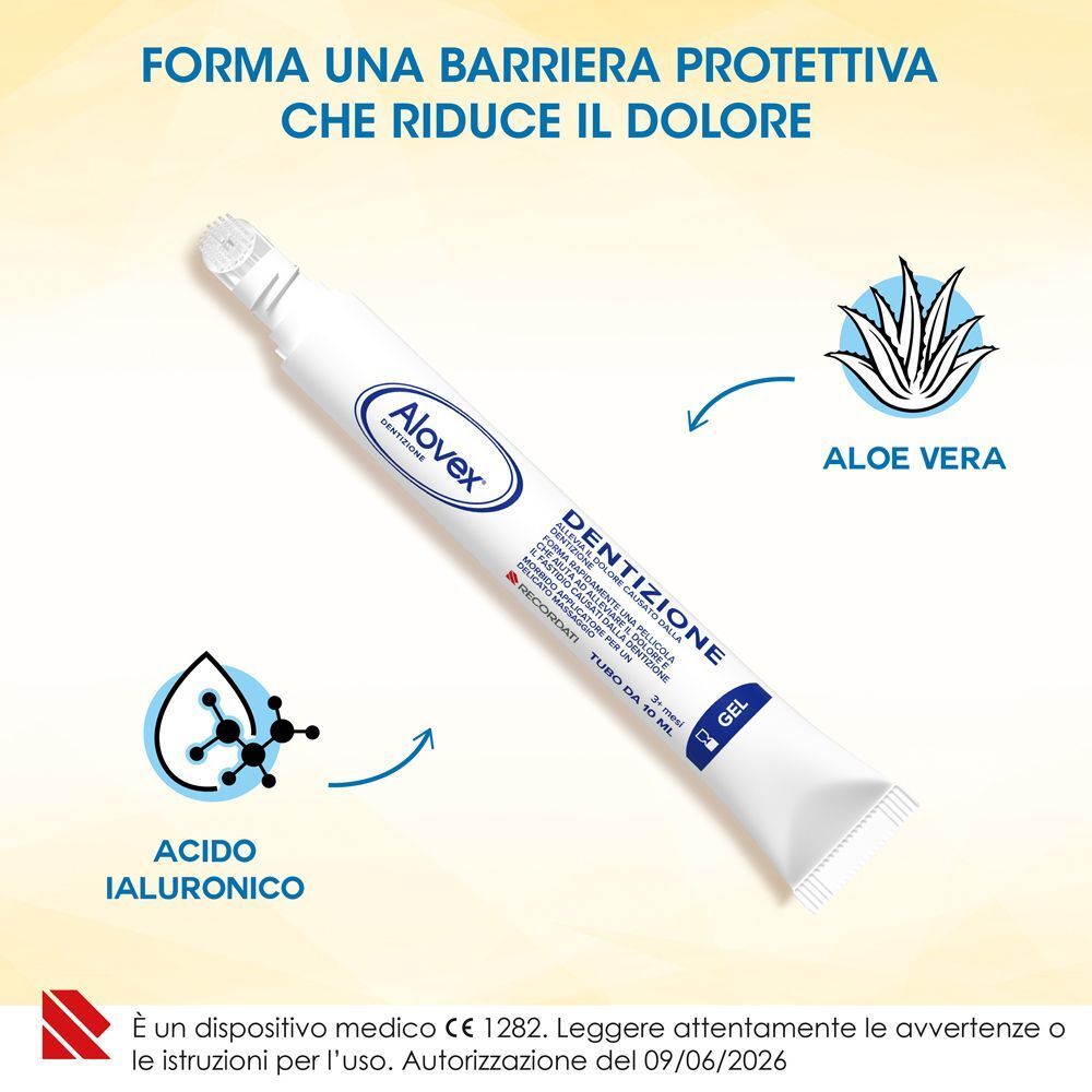 Tubo di gel Alovex® Dentizione con Aloe Vera e acido ialuronico.