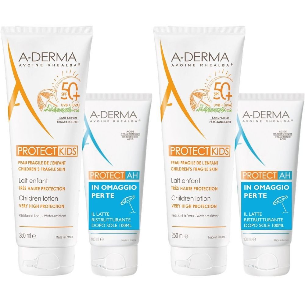 A-Derma Protect Kids SPF50+ Latte Solare Bambino + Protect AH Latte Ristrutturante Doposole in Omaggio Set da 2