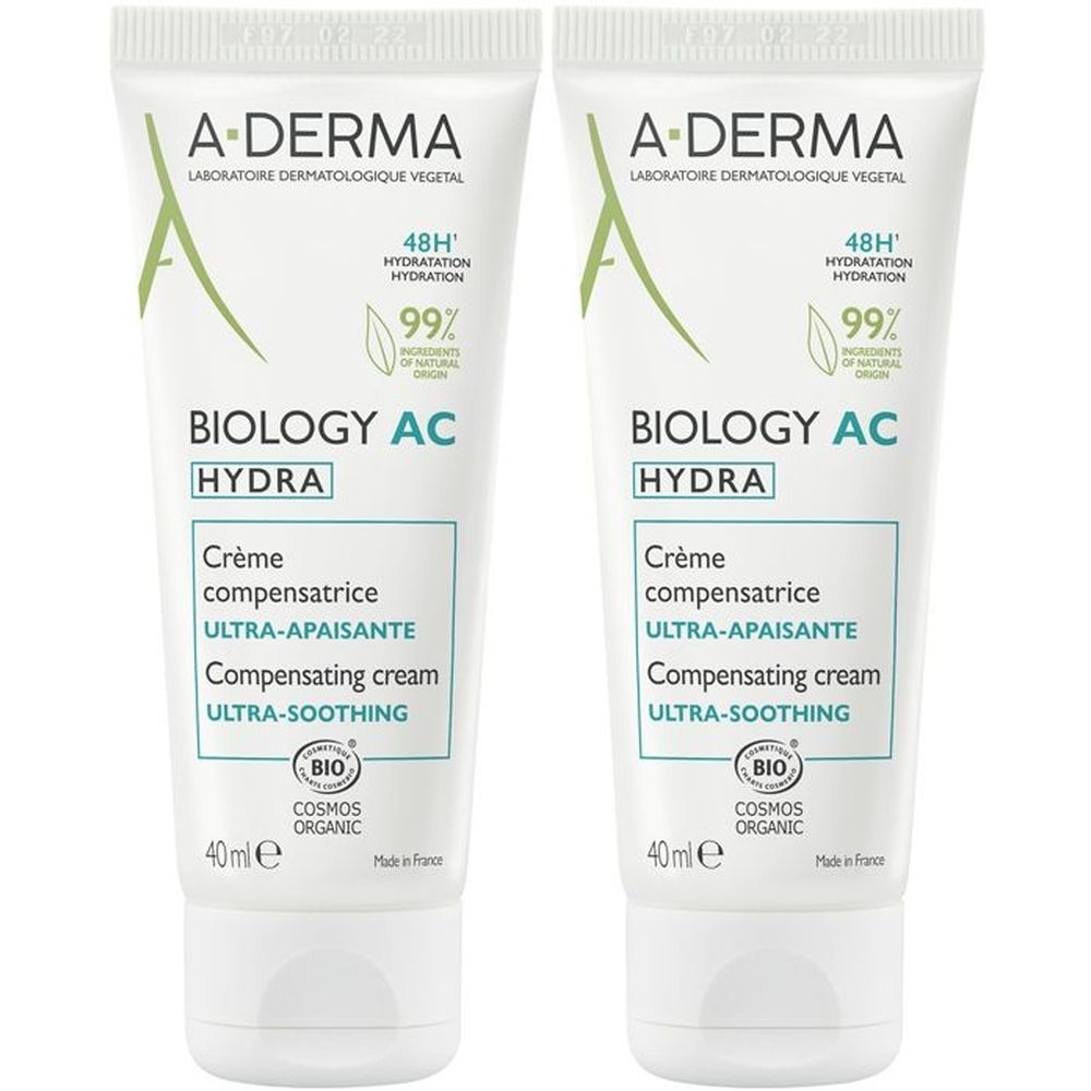 A-Derma Biology AC Hydra Crema compensatrice ultra-lenitiva 40ml - Pelle grassa a tendenza acneica, anti-imperfezioni Set da 2