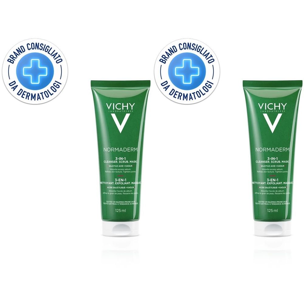 Vichy Normaderm 3 in 1 esfoliante + crema detergente + maschera 125 ml Set da 2