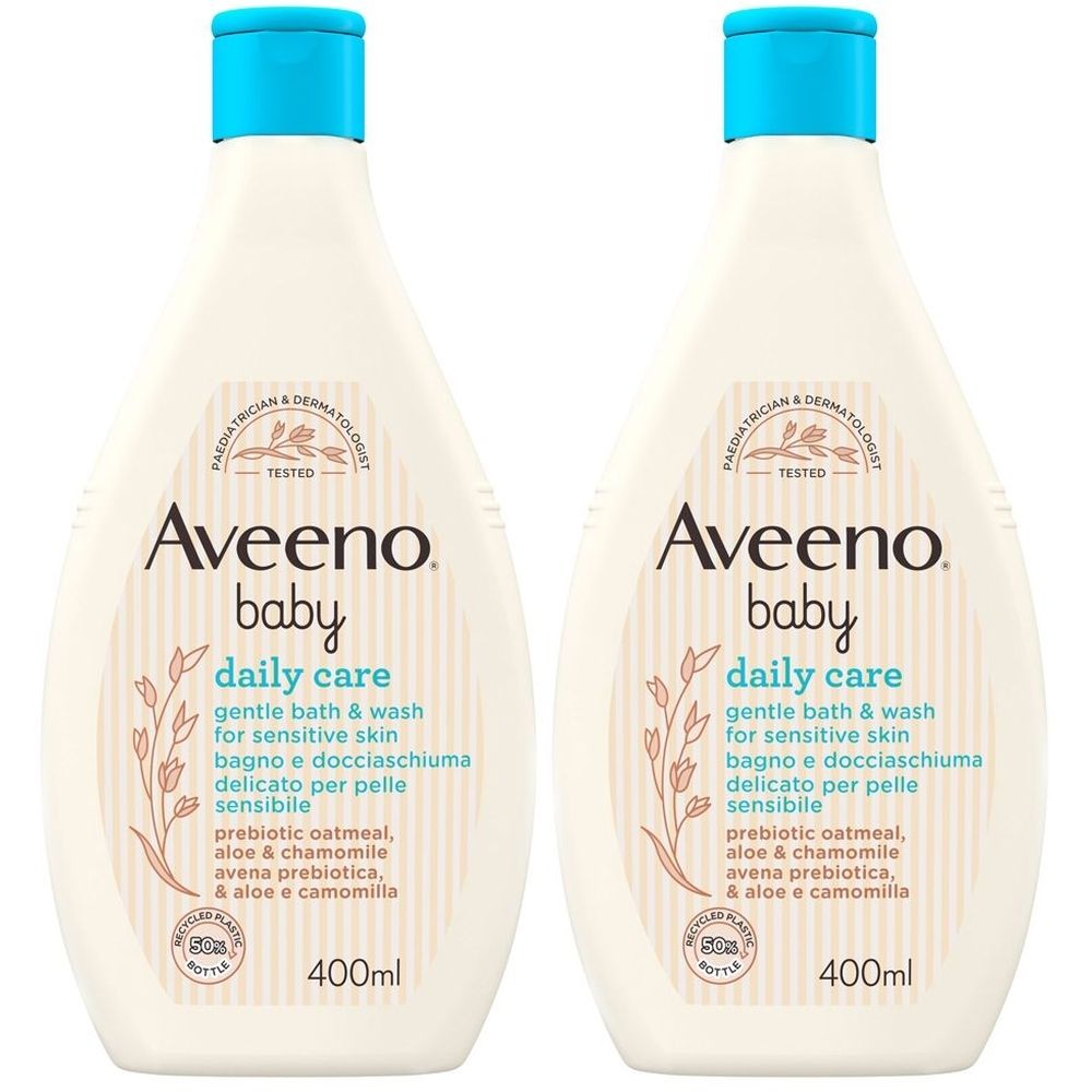 Aveeno Baby Daily Care Bagnodoccia per Bagnetto Neonati con Avena e Senza Sapone 400 ml Set da 2