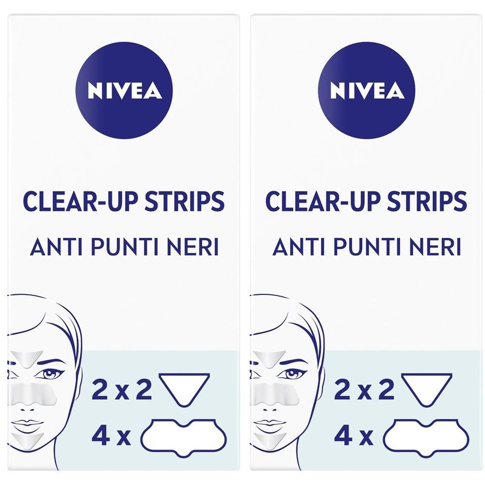Nivea Clear-Up Strips Zona T 6 cerotti, Cerotti punti neri anti-imperfezioni per la pulizia viso Set da 2