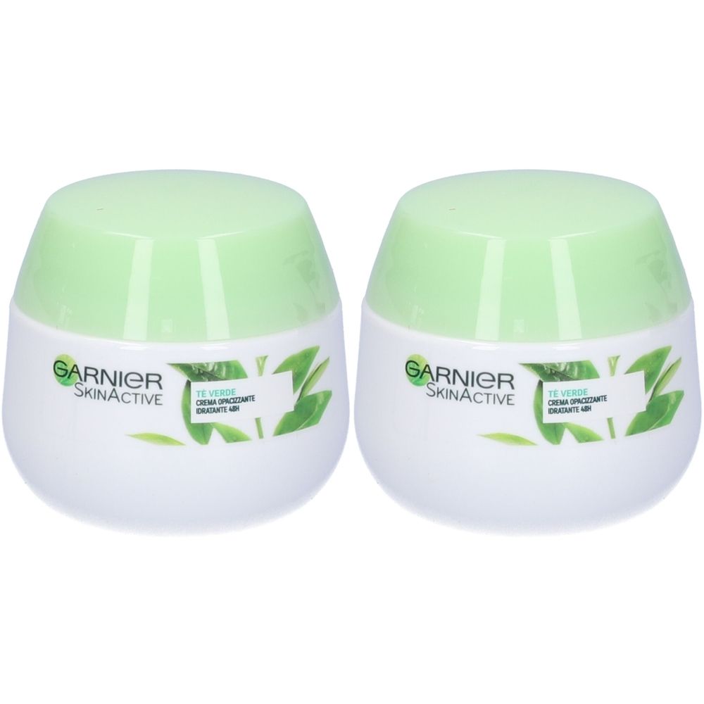 Garnier Crema Viso Idratante Opacizzante SkinActive per Pelli Miste o Grasse con The Verde 50 ml Set da 2
