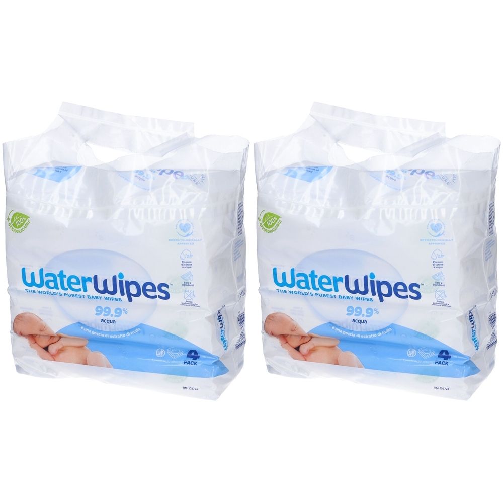 WaterWipes Original Salviette per Bambini 4 x 60 Salviette Set da 2