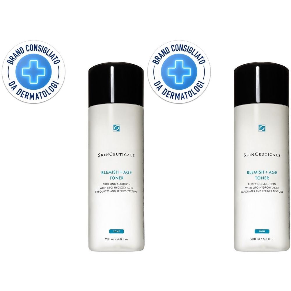 SkinCeuticals Blemish + Age Toner Tonico Esfoliante a base di Acido Salicilico, Glicolico e LHA 200 ml Set da 2