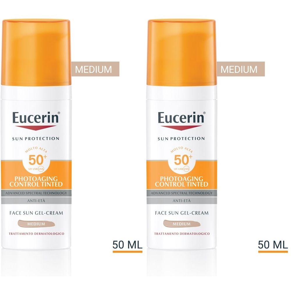 Eucerin Sun Photo Aging Control Tinted Anti-età Gel Crema SPF50+ crema sun Colore Medium 50 ml Set da 2