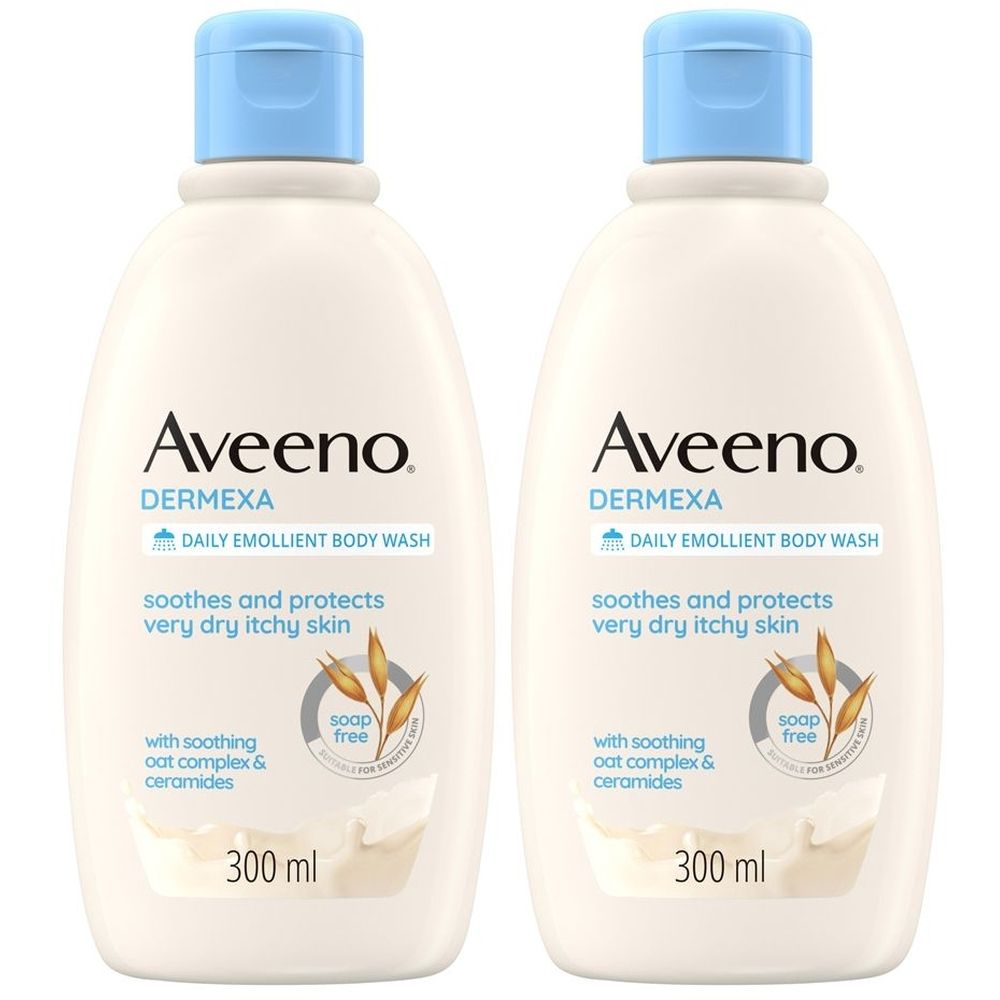 Aveeno Dermexa Bagnodoccia Lenitivo per Pelle Secca e con Prurito, adatto per pelle con tendenza atopica e soggetta a eczema, Formula Vegana, Senza Sapone 300 mlso Set da 2