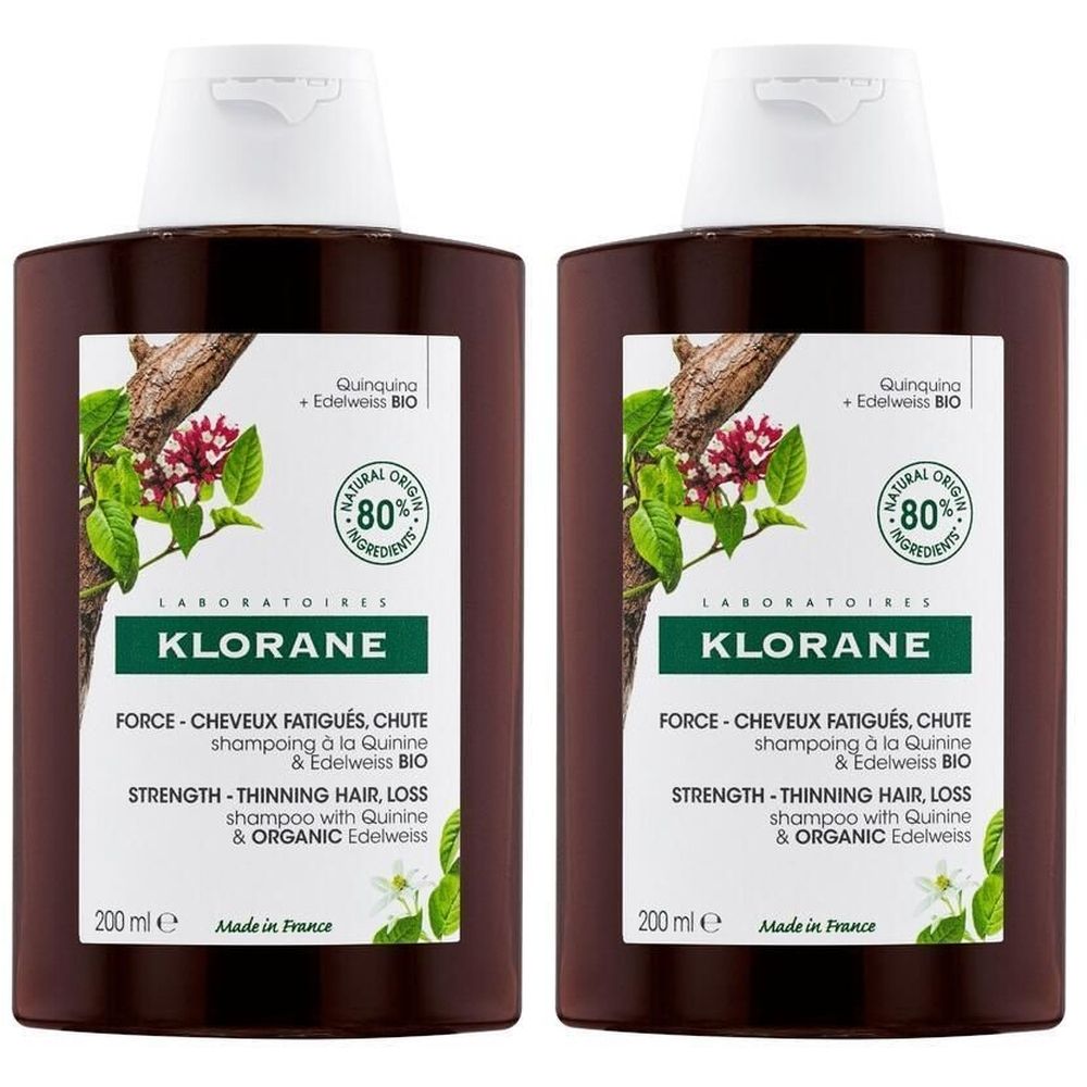Klorane Shampoo alla Chinina e Stella alpina BIO 200ml - Caduta dei capelli, capelli indeboliti Set da 2