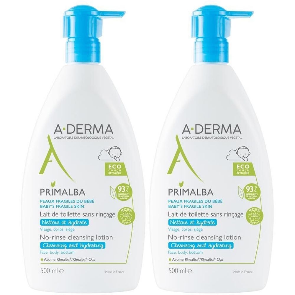 A-Derma Primalba Latte detergente 500ml - pelle delicata bebè e bambini Set da 2
