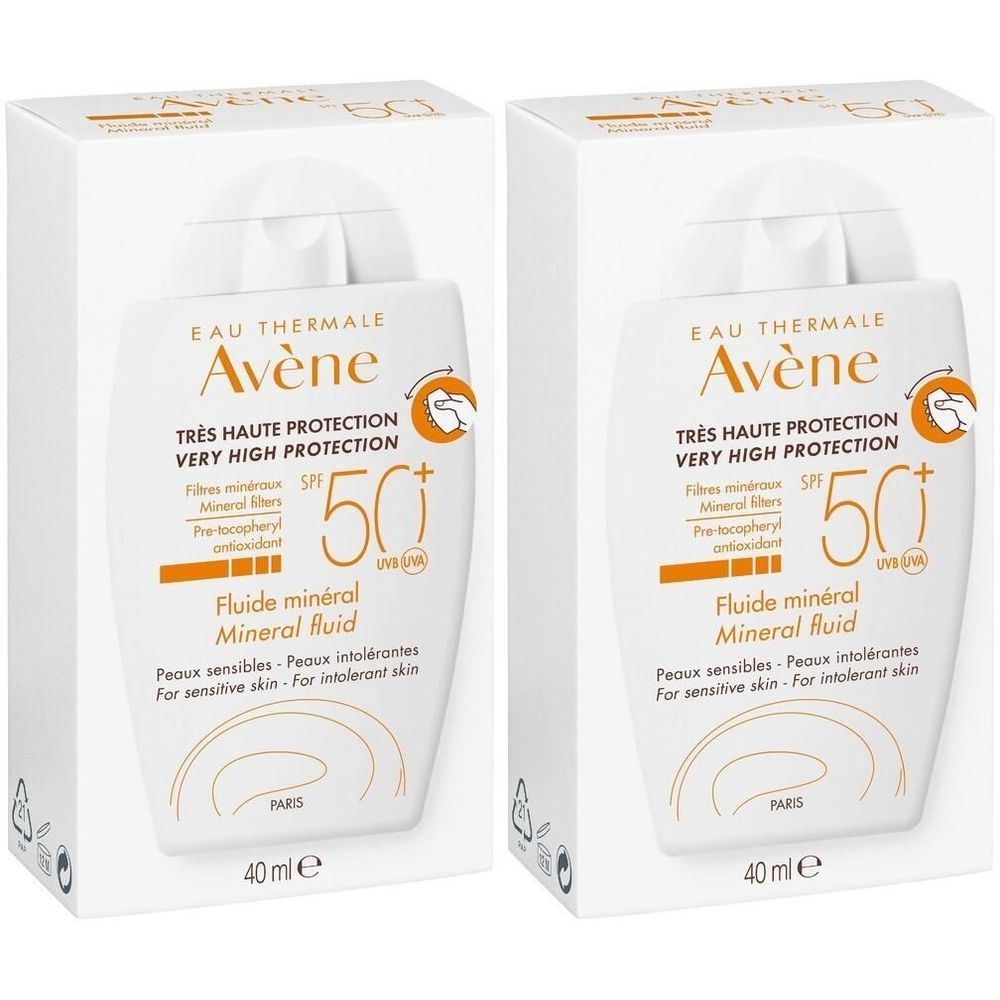 Eau Thermale Avène Fluido Minerale SPF 50+ 40ml - protezione solare, viso Set da 2
