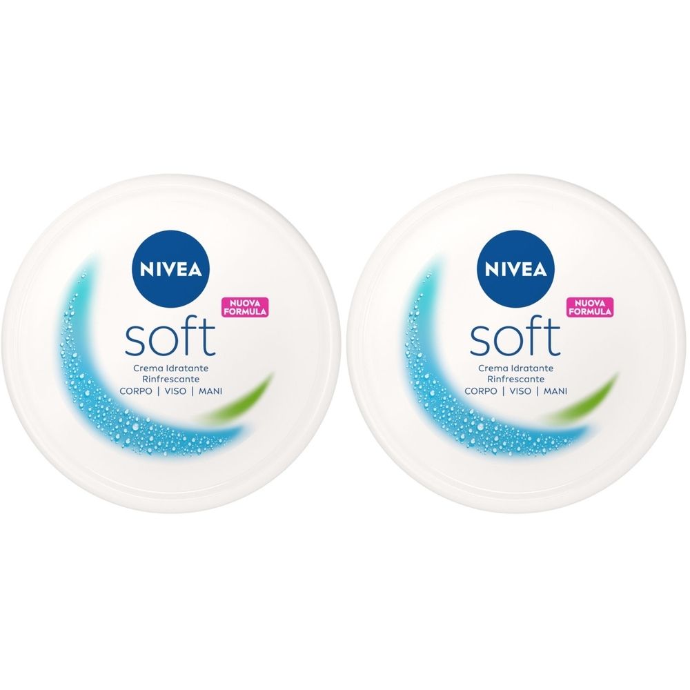 Nivea Soft 300 ml, Crema idratante corpo, viso mani multiuso con Vitamina E e Olio di Jojoba Set da 2