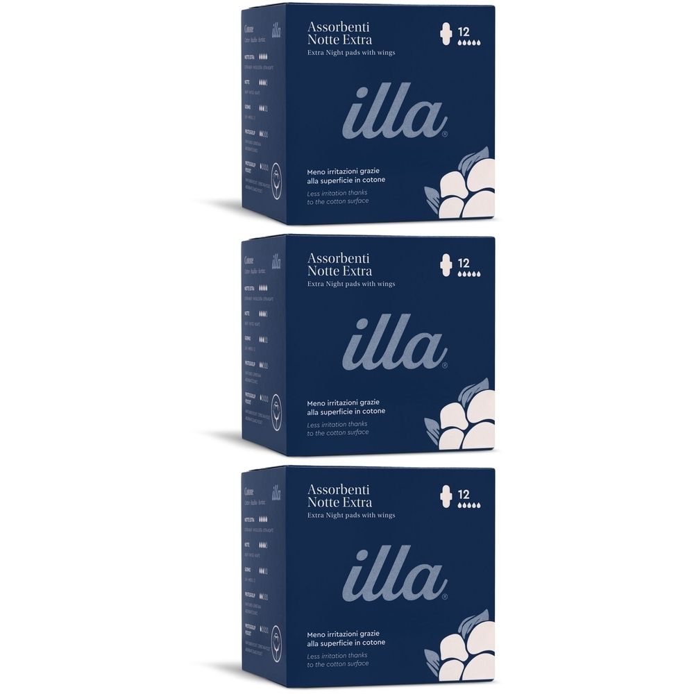 Illa® Care Assorbenti Notte Extra con Ali Set da 3