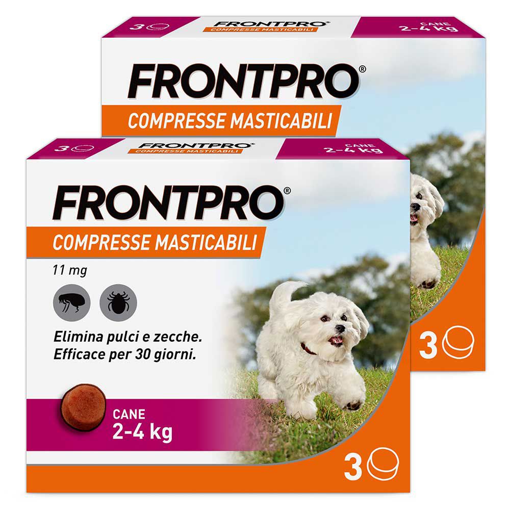 FRONTPRO x3 Compresse Masticabili, Antiparassitario Per Cani (2-4Kg) Contro Pulci E Zecche Set da 2