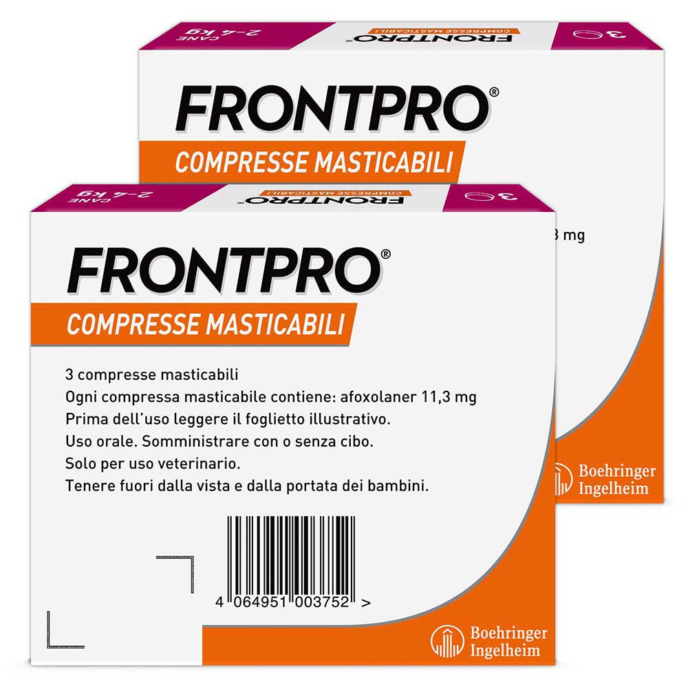 FRONTPRO x3 Compresse Masticabili, Antiparassitario Per Cani (2-4Kg) Contro Pulci E Zecche Set da 2