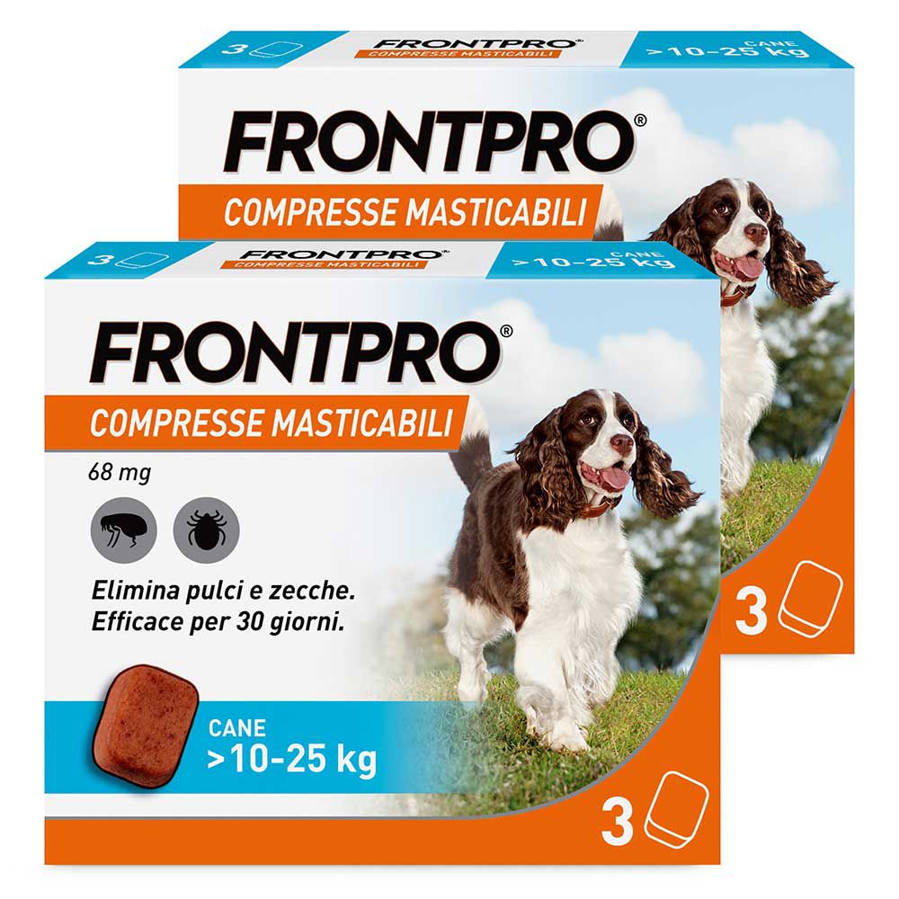 FRONTPRO x3 Compresse Masticabili, Antiparassitario Per Cani (10-25Kg) Contro Pulci E Zecche Set da 2
