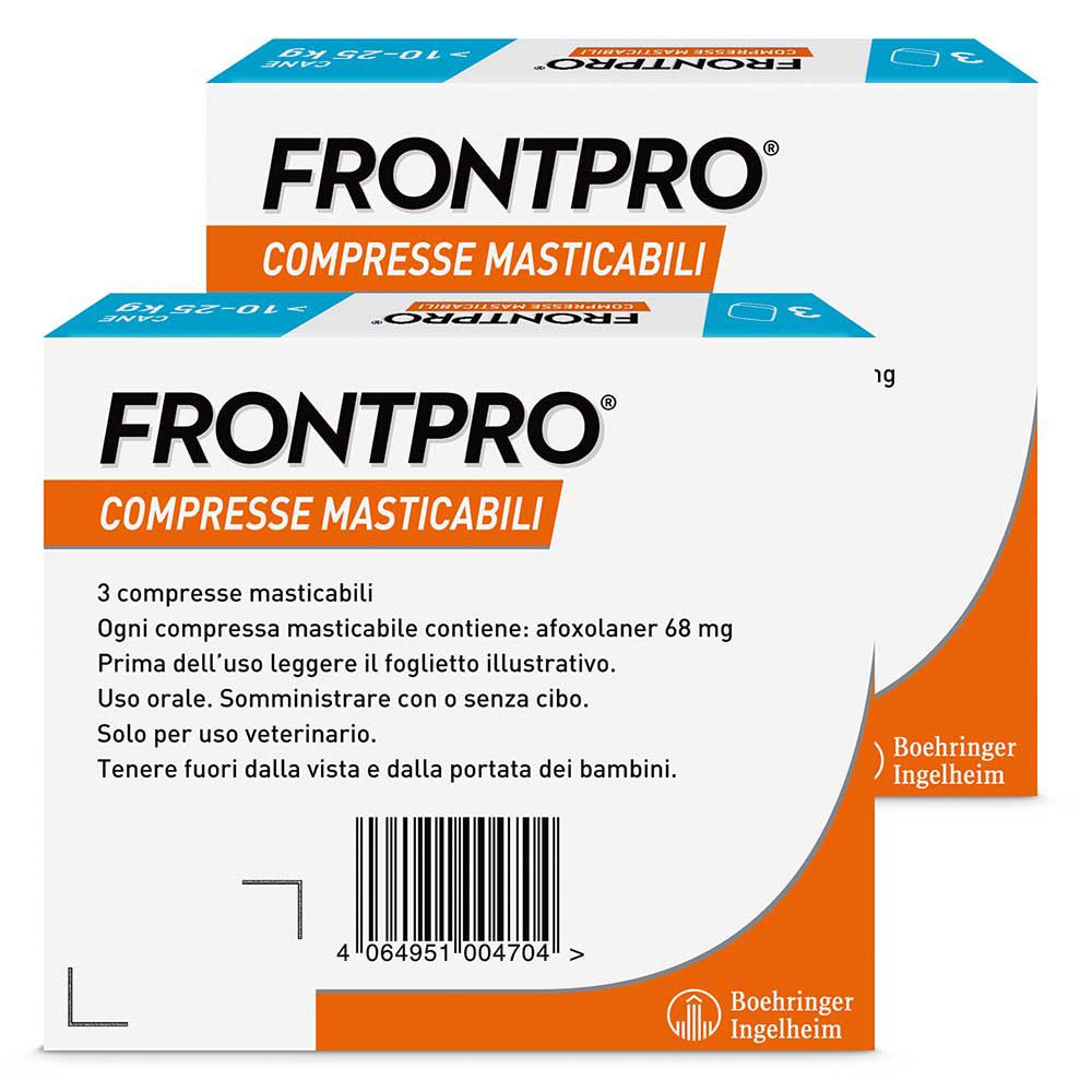 FRONTPRO x3 Compresse Masticabili, Antiparassitario Per Cani (10-25Kg) Contro Pulci E Zecche Set da 2
