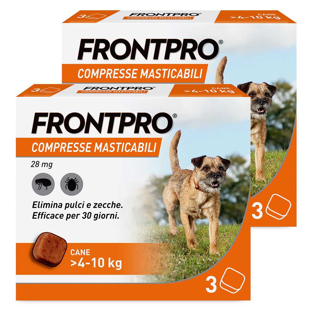 FRONTPRO x3 Compresse Masticabili, Antiparassitario Per Cani (4-10Kg) Contro Pulci E Zecche Set da 2