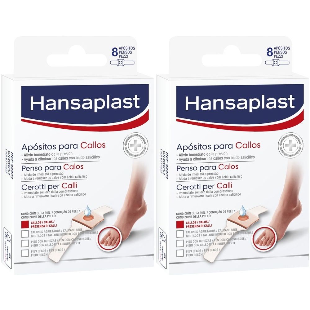 Hansaplast Cerotti per Calli, Cerotti calli piedi trasparenti con acido salicilico, 8 pezzi Set da 2