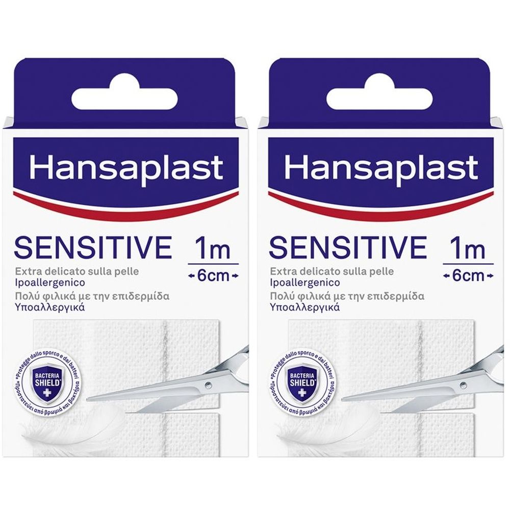 Hansaplast Cerotti Sensitive, Cerotti delicati in striscia pelli sensibili, 1 striscia da 1 m x 6 cm Set da 2