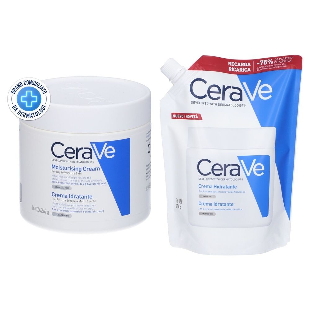 CeraVe Crema Idratante Corpo per Pelli Secche a Molto Secche per il corpo e il viso, 454 g + Ricarica 454 g