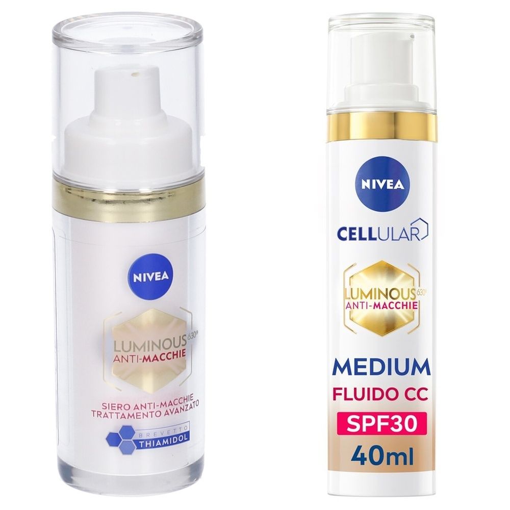 Nivea Luminous630 Siero Viso Anti-Macchie Trattamento Avanzato + Crema Viso Colorata Anti-macchie Medium