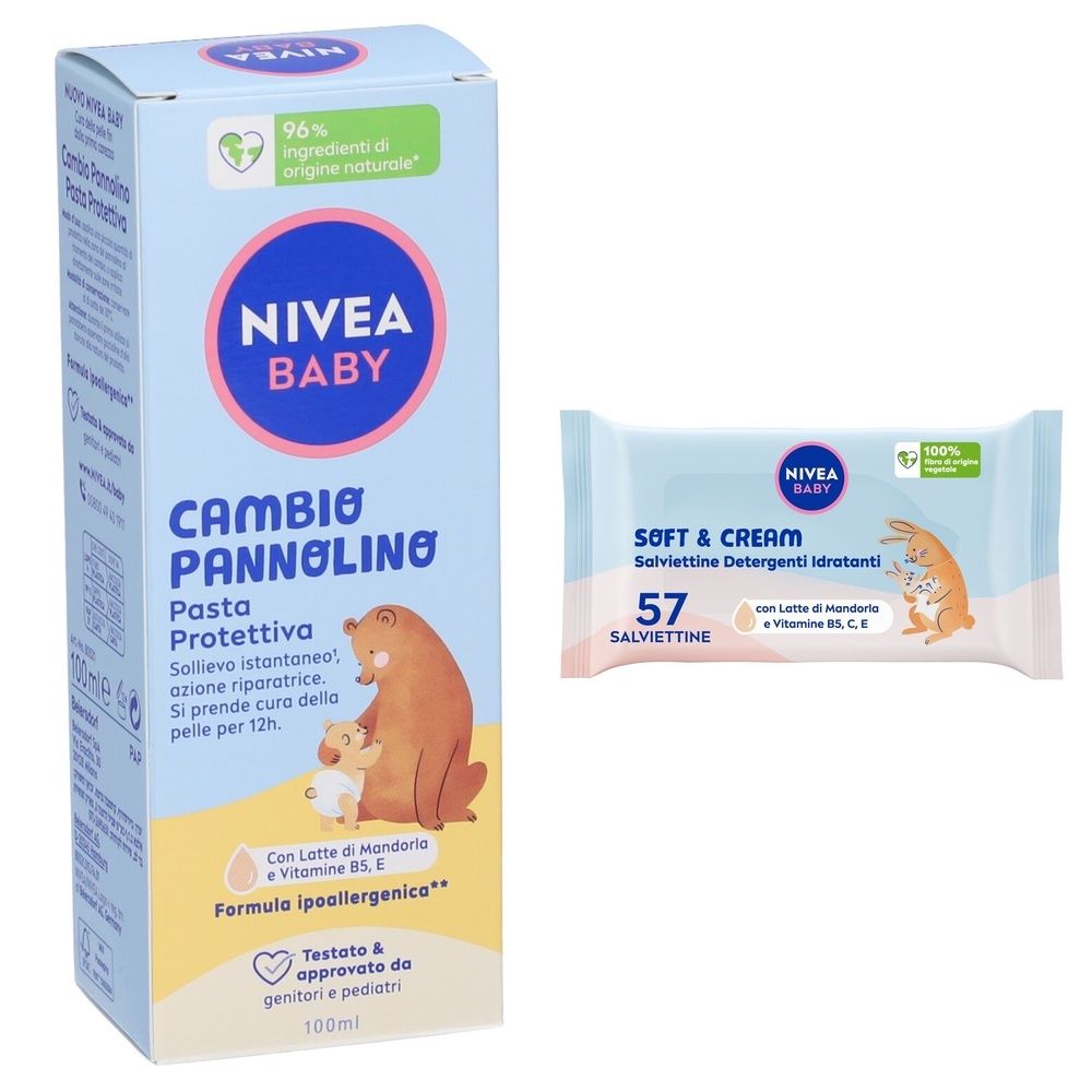 Nivea Baby Cambio Pannolino Pasta Protettiva + Salviettine Detergenti Idratanti Soft & Cream