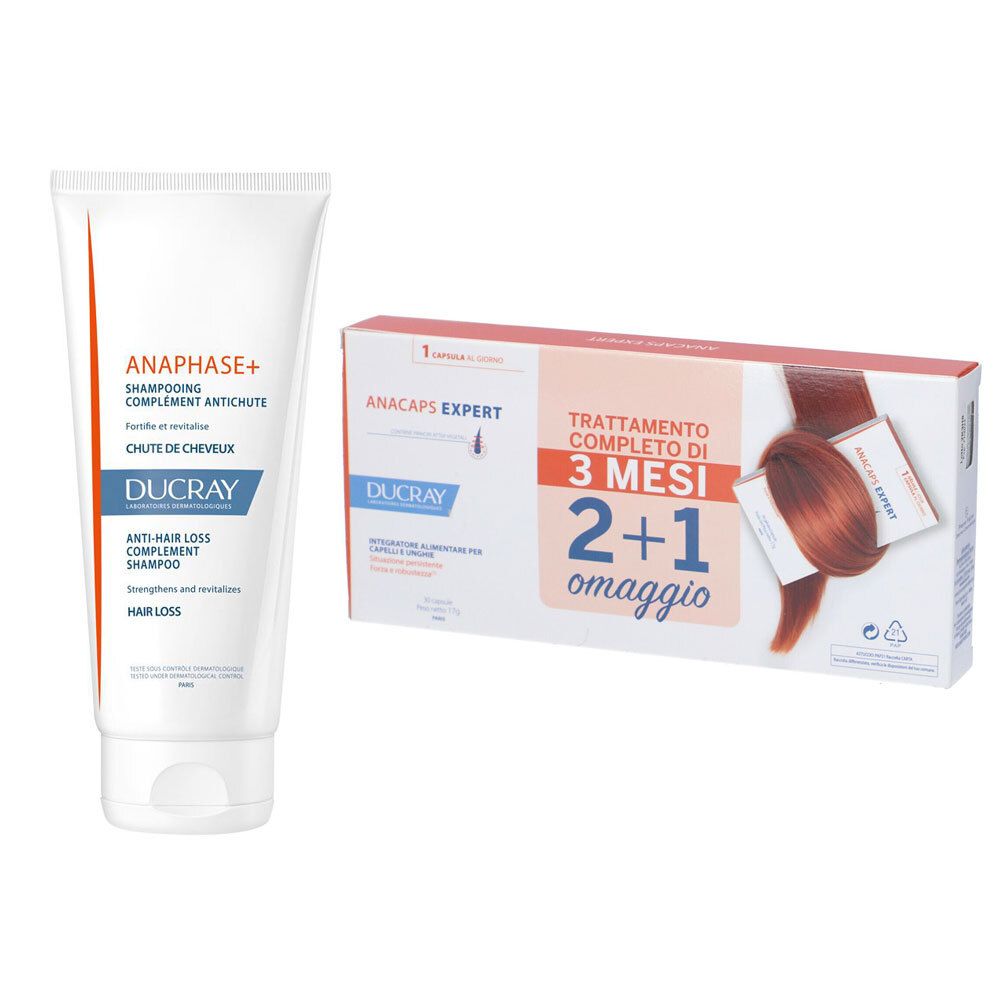 DUCRAY Anacaps Expert Integratore alimentare per capelli + Shampoo anti-caduta fortificante