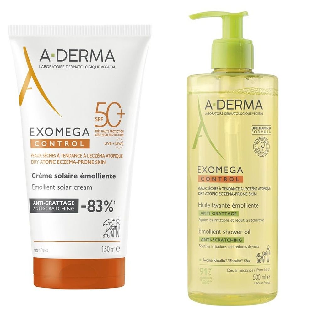 A-Derma Exomega Control Olio Lavante Emolliente Anti-Grattage + ADerma Exomega Control Crema SPF50+