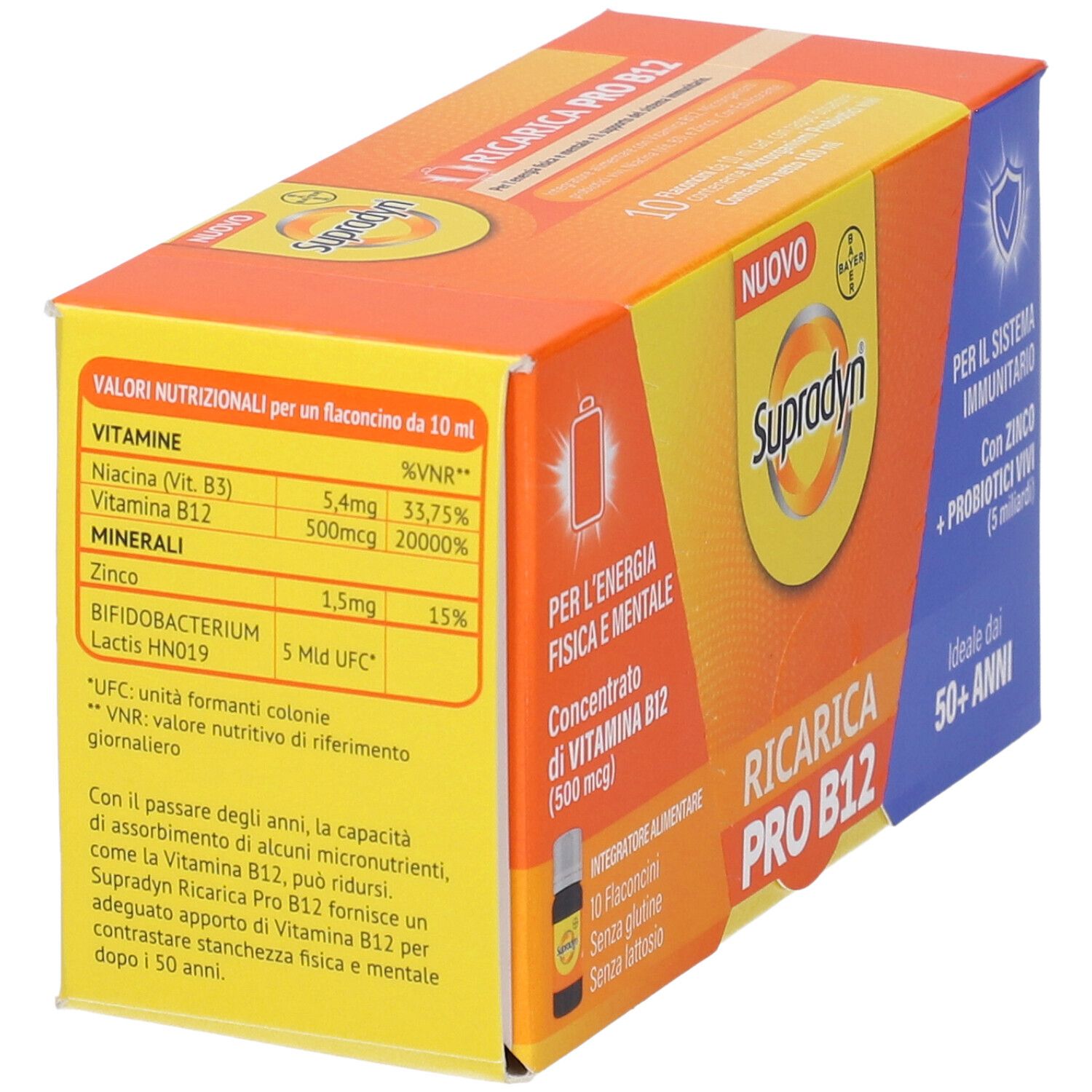 Confezione B. Supradyn Ricarica Pro B12. Dettaglio con valori nutrizionali e ingredienti.