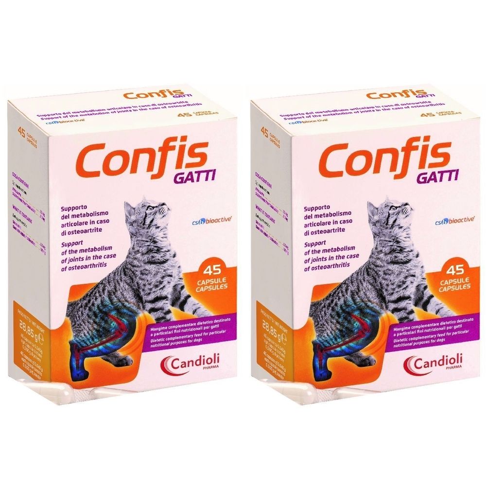 Due confezioni Confis Gatti. Immagine di gatto, 45 capsule, Candioli.