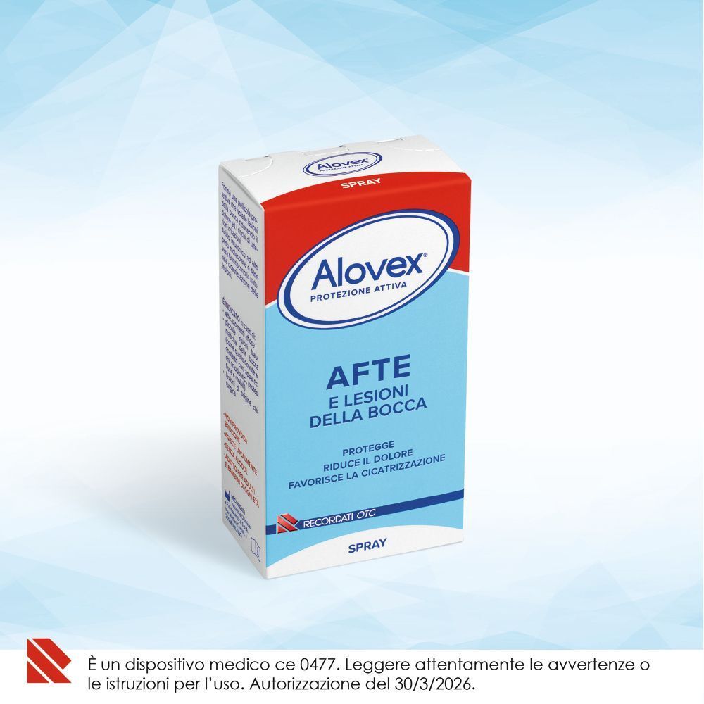 Alovex® Protezione attiva Spray Scatola in cartone, vista frontale obliqua.
