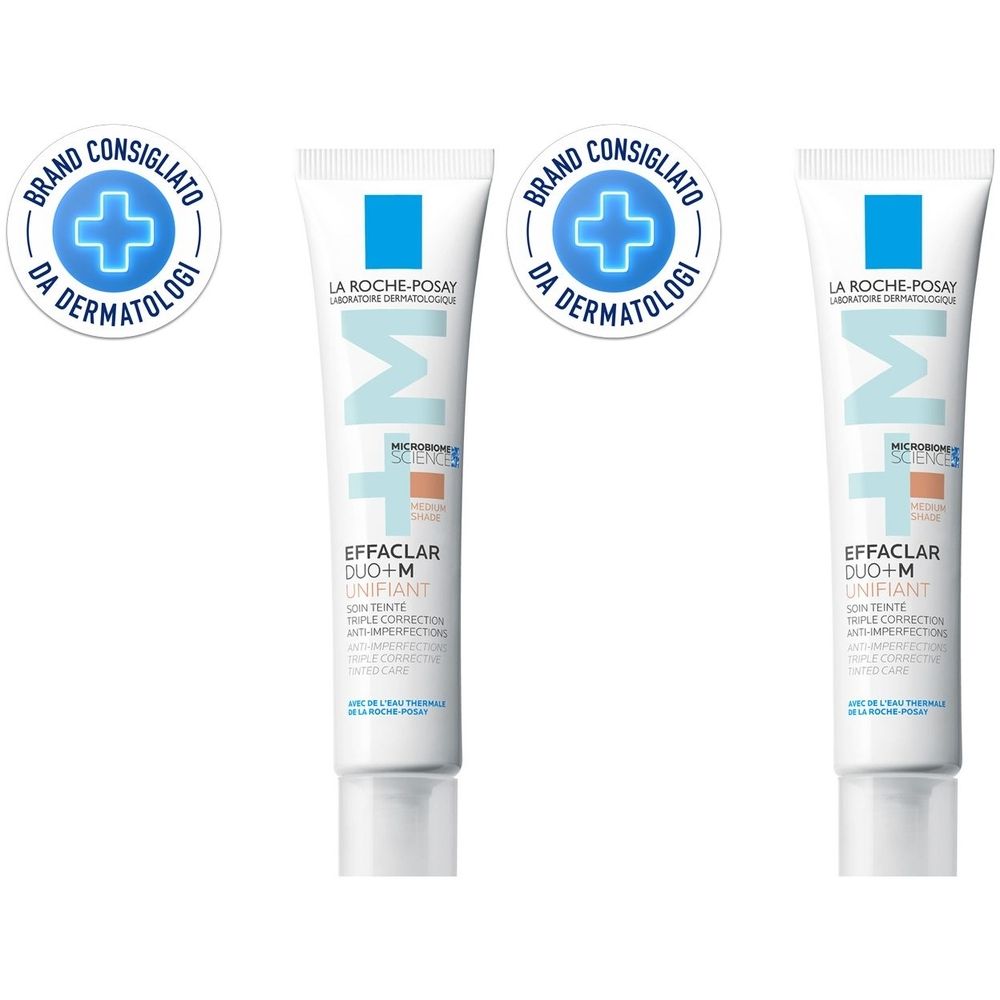 La Roche-Posay Effaclar Duo+M Unifiant Medium trattamento correttivo uniformante e purificante con nuovo attivo phylobioma e niacinamide per pelle mista, grassa o a tendenza acneica 40ml Set da 2