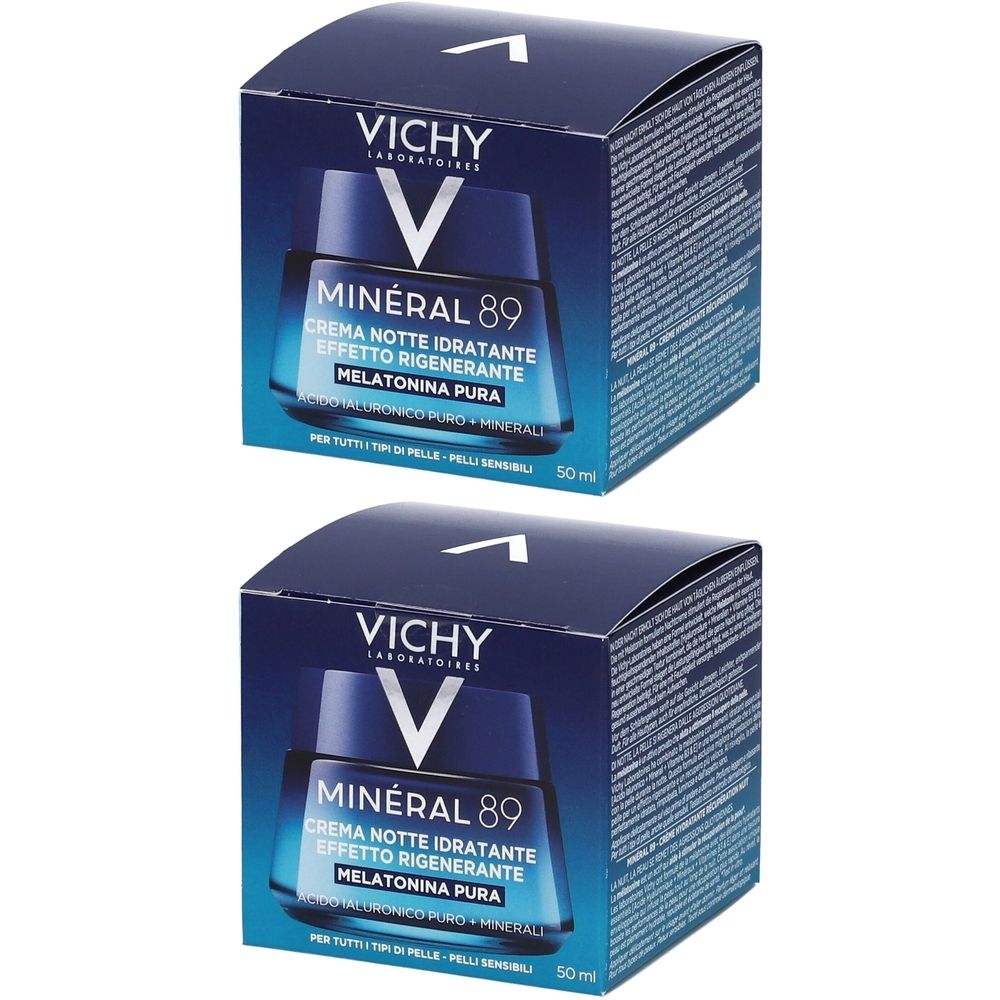 Vichy Minéral 89 Crema Notte Idratante Effetto Rigenerante con Melatonina Pura 50ml Set da 2