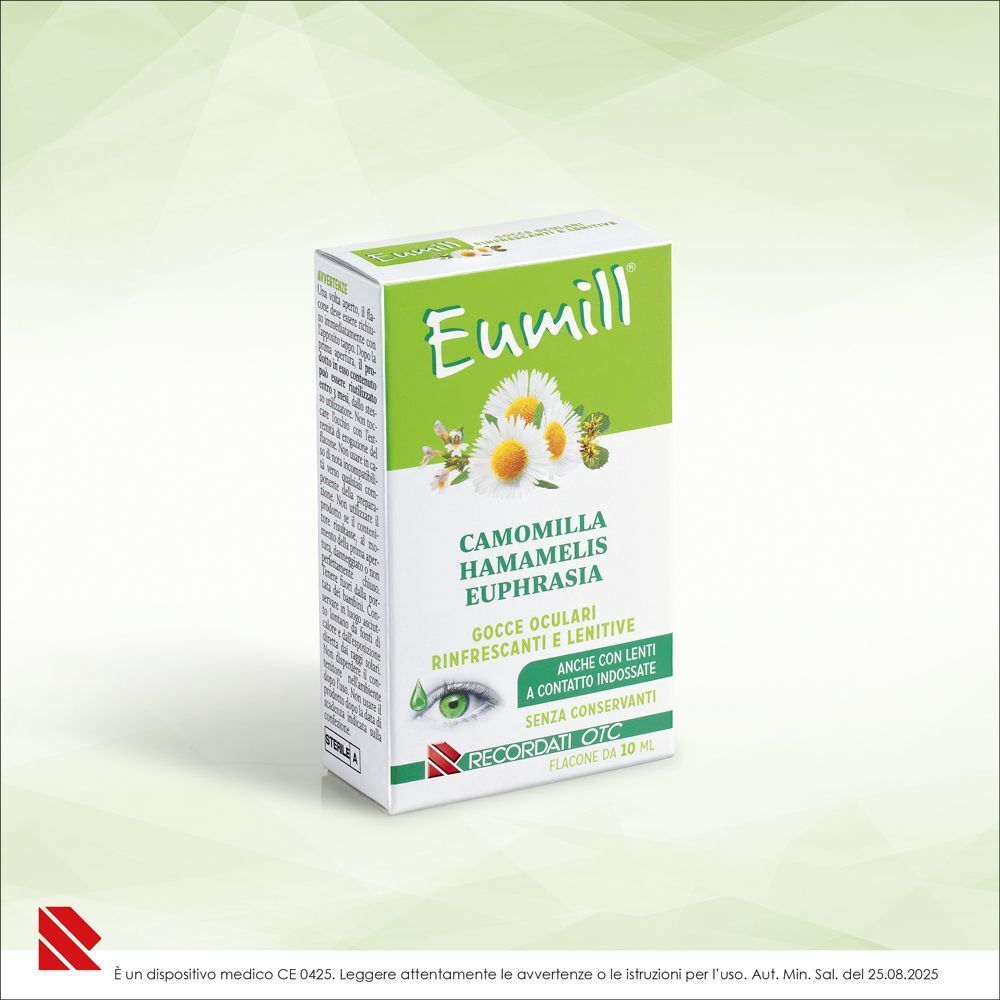 Eumill® Gocce Oculari Pluridose scatola con camomilla, hamamelis ed euphrasia.
