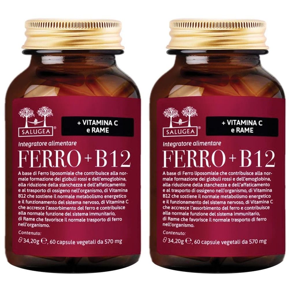Ferro + B12 Salugea - Integratore Ferro e Vitamina B12 - capsule Set da 2