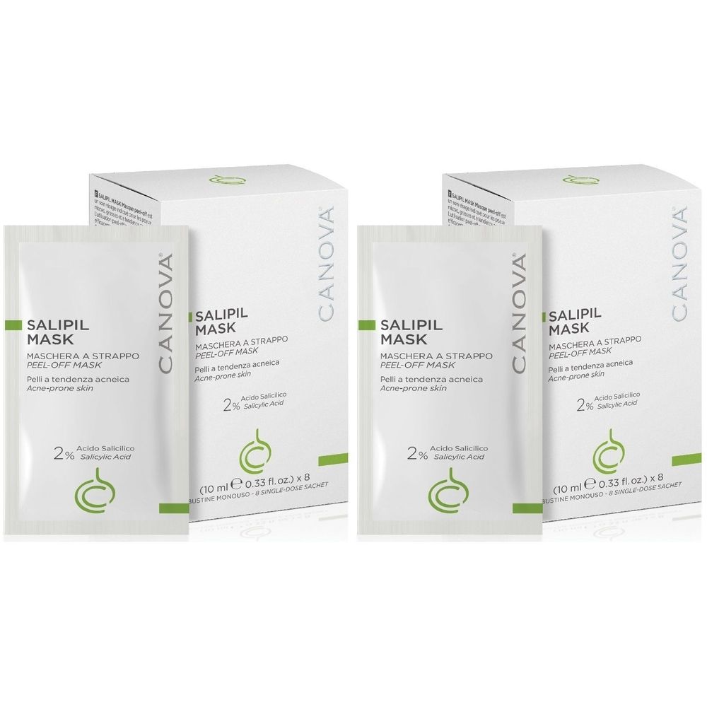 Due confezioni di CANOVA SALIPIL Mask. Ogni confezione contiene una maschera e una scatola. Sulla maschera c'è scritto SALIPIL MASK.