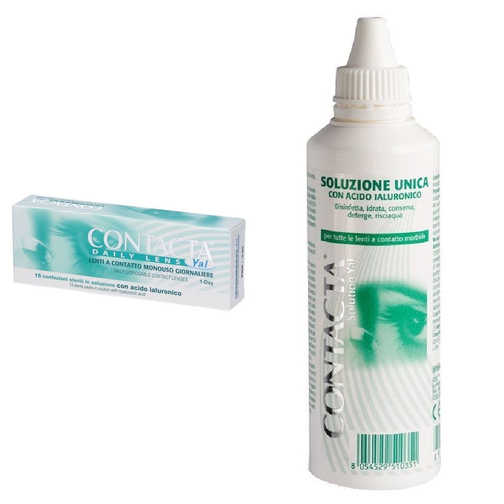 Contacta Daily Lens Yal Lenti a Contatto Monouso Giornaliere 15 Lenti Diottrie -3,00 + Soluzione Oculare Con Acido Ialuronico Contacta 100Ml Marchio Ce