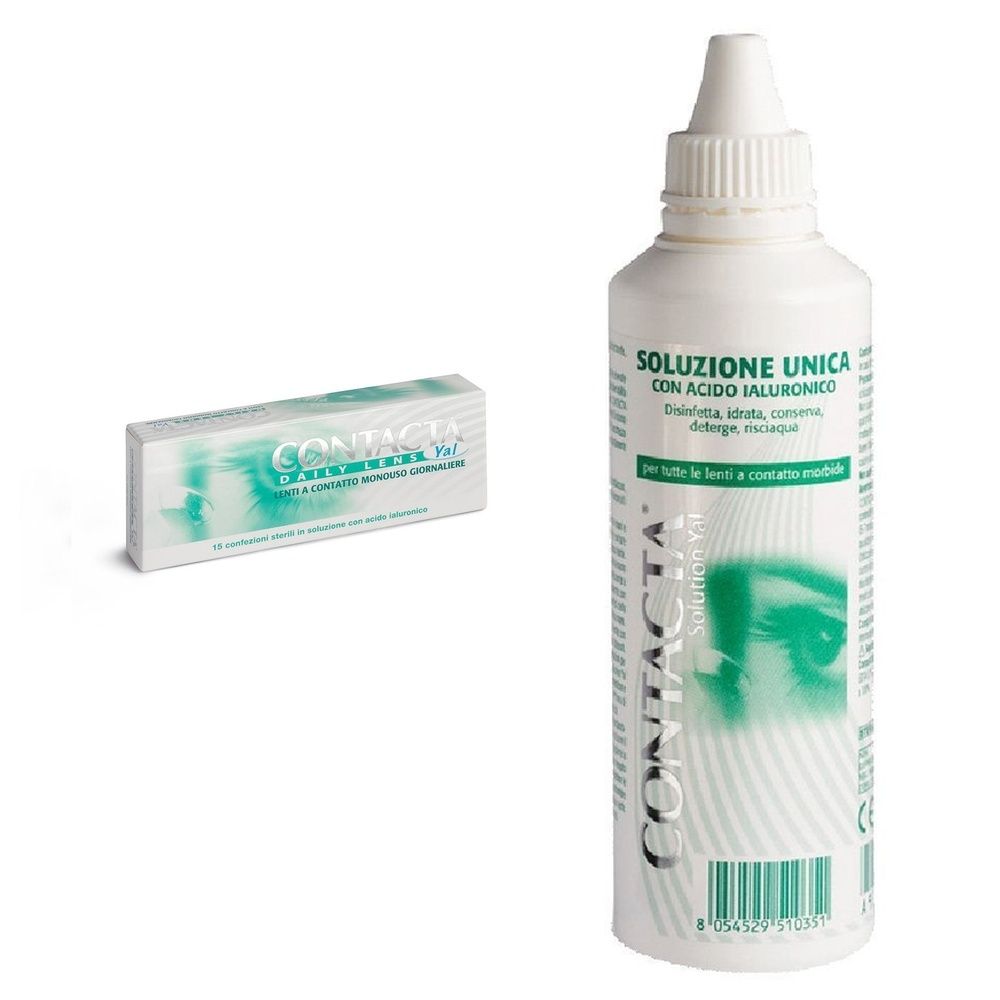 Lente A Contatto Monouso Giornaliera Contacta Daily Lens Yal 15 -5,00 15 Pezzi + Soluzione Oculare Con Acido Ialuronico Contacta 100Ml Marchio Ce