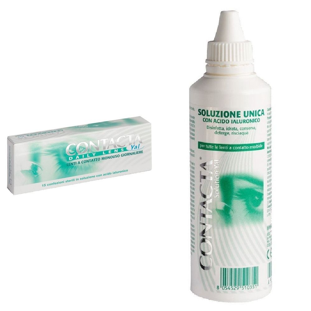 Lente A Contatto Monouso Giornaliera Contacta Daily Lens Yal 15 -7,00 15 Pezzi + Soluzione Oculare Con Acido Ialuronico Contacta 100Ml Marchio Ce