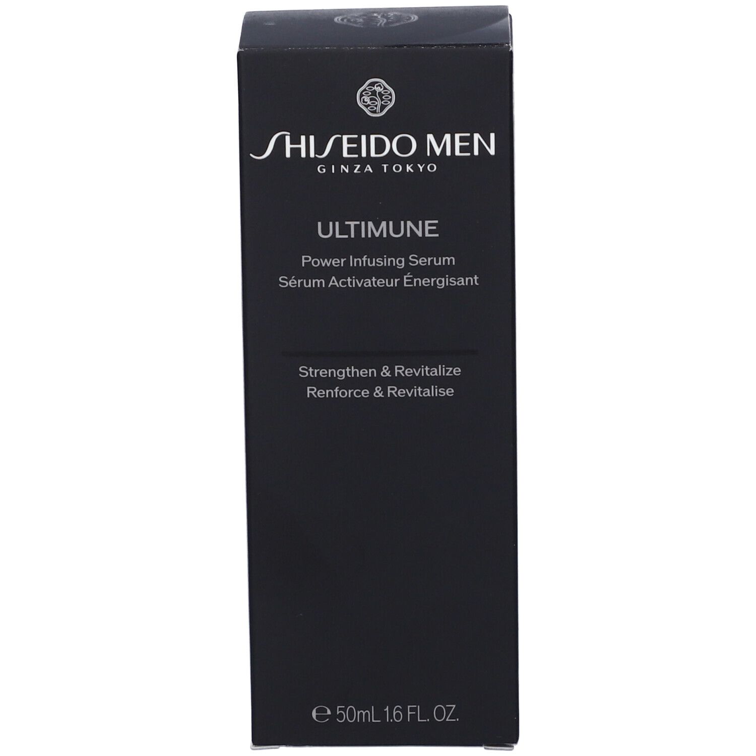 Scatola nera. Scritta: SHISEIDO MEN ULTIMUNE Power Infusing Serum. 50ml.
